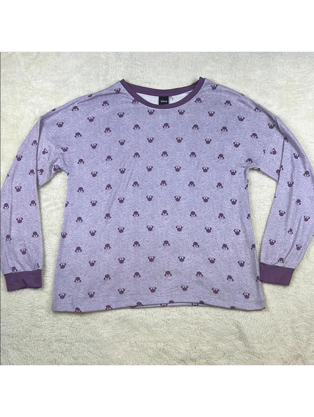 Disney Women’s Purple Mickey Mouse Print Long Sleeve Pajama Sleep Top Sz Med - Picture 1 of 12